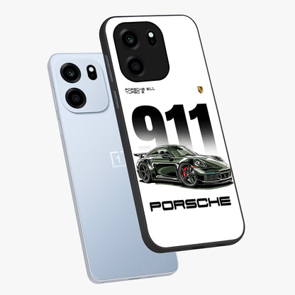 911 Turbo Dominance Glass Case displayed in premium angled mockup highlighting sporty car illustration and sleek glass surface.