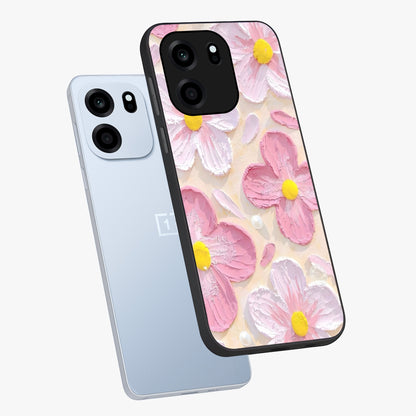 Blush Bloom Texture Glass Case displayed in angled mockup highlighting subtle bloom pattern with aesthetic pastel design.