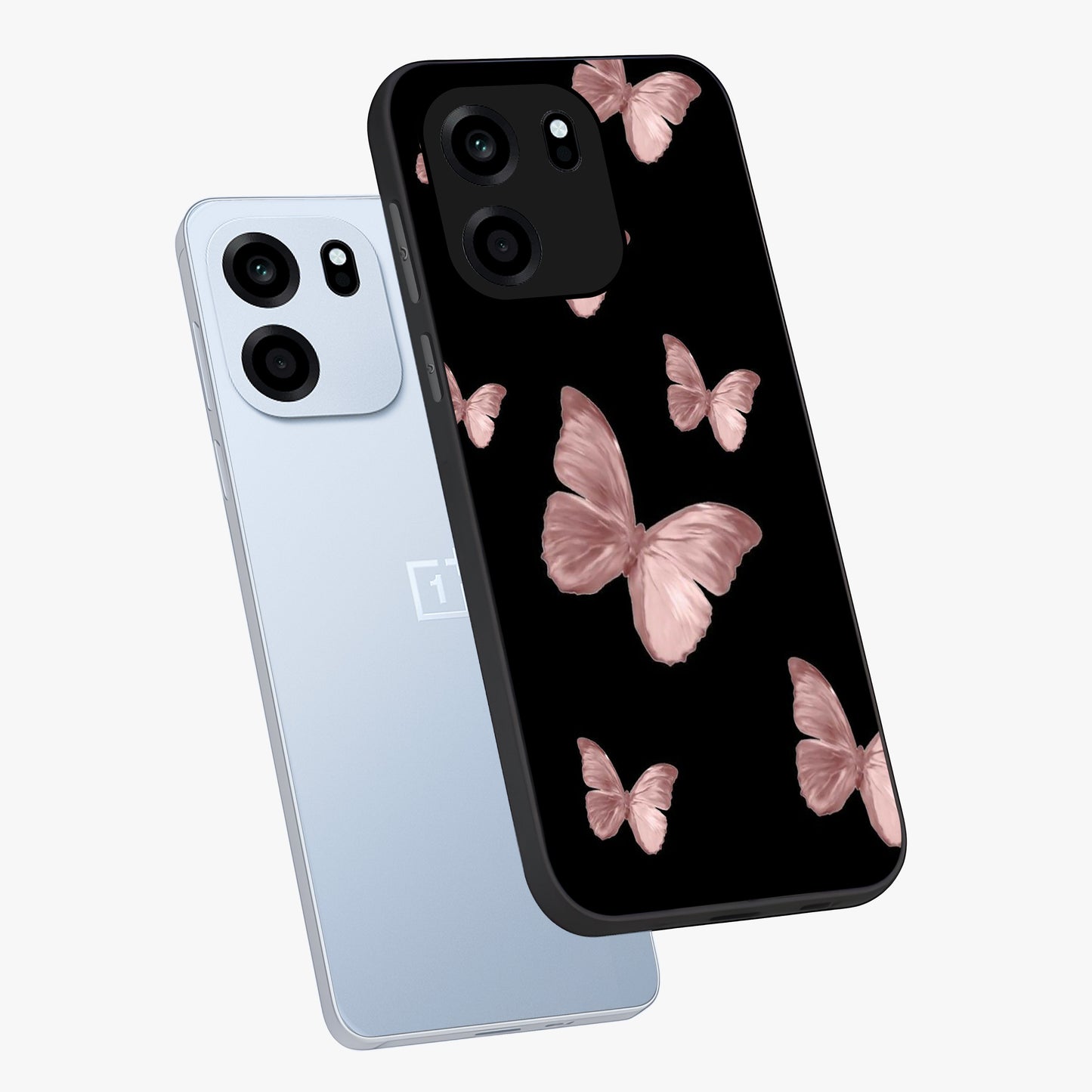 Butterfly Pattern Glass Case displayed in angled mockup highlighting delicate butterfly design and aesthetic pattern style.
