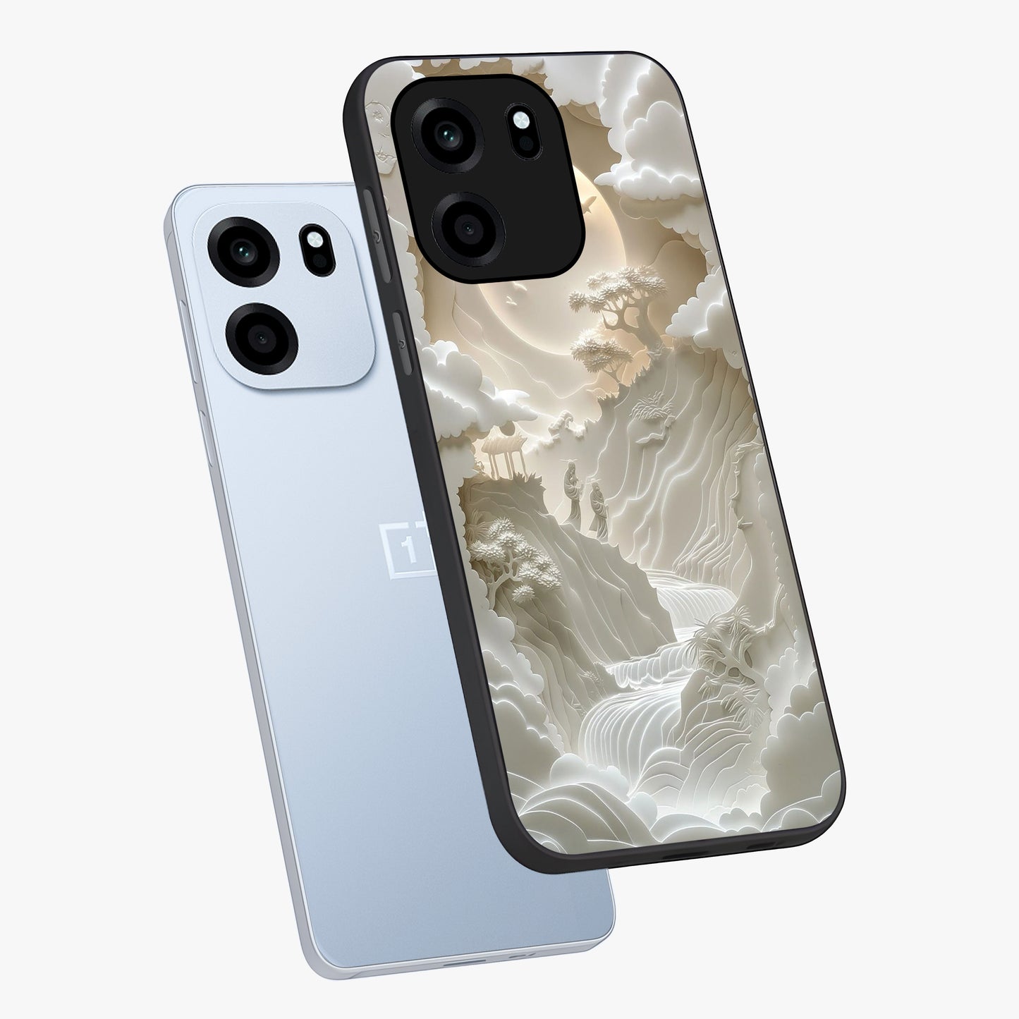Celestial Origami Glass Case displayed in angled mockup highlighting geometric origami design with cosmic aesthetic theme.