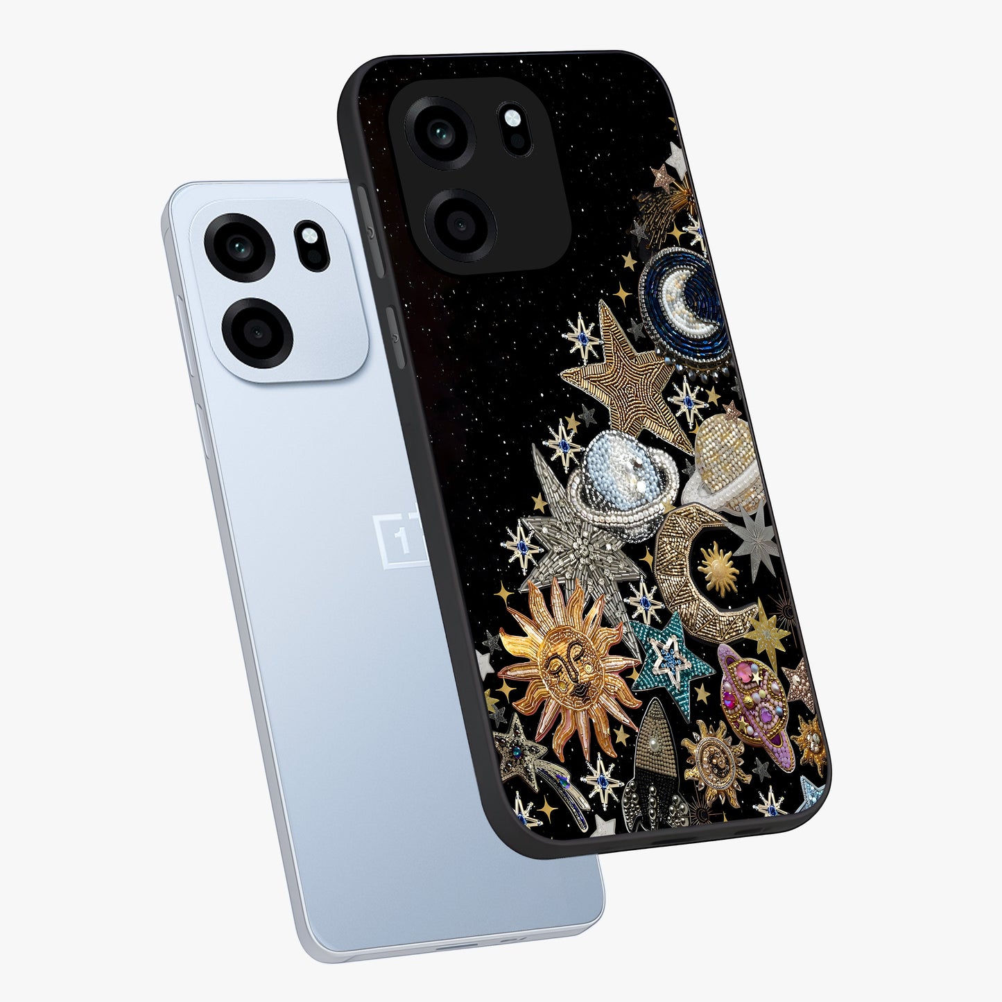 Cosmic Sparkle Dreams Glass Case displayed in angled mockup highlighting dreamy star sparkle design with celestial aesthetic.