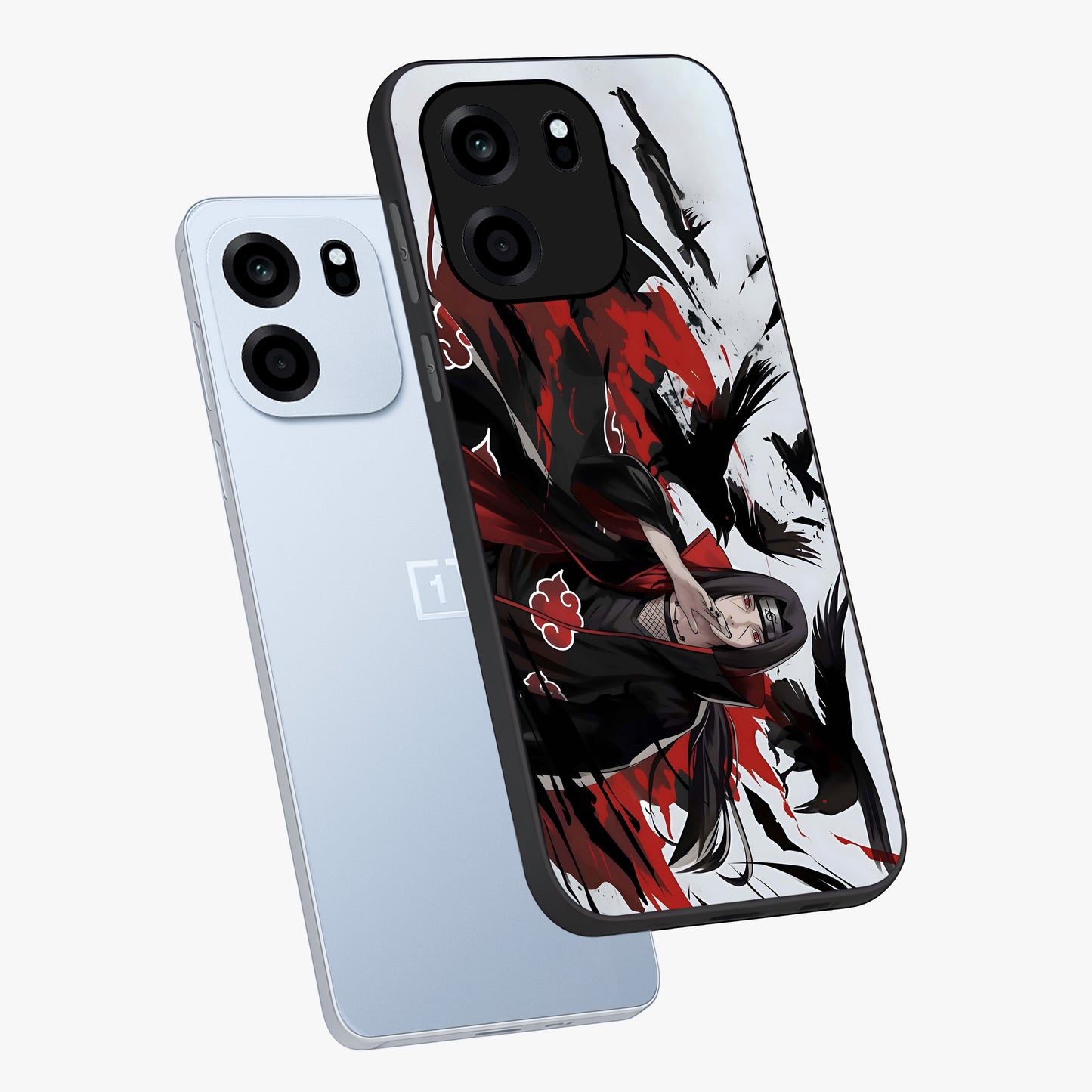 Crimson Crow Illusion Glass Case displayed in angled mockup highlighting mysterious crow graphic with dark aesthetic style.