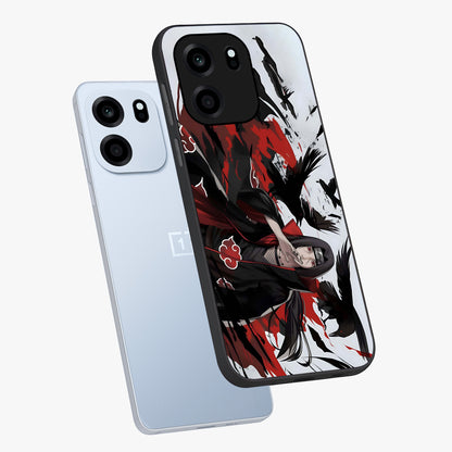 Crimson Crow Illusion Glass Case displayed in angled mockup highlighting mysterious crow graphic with dark aesthetic style.
