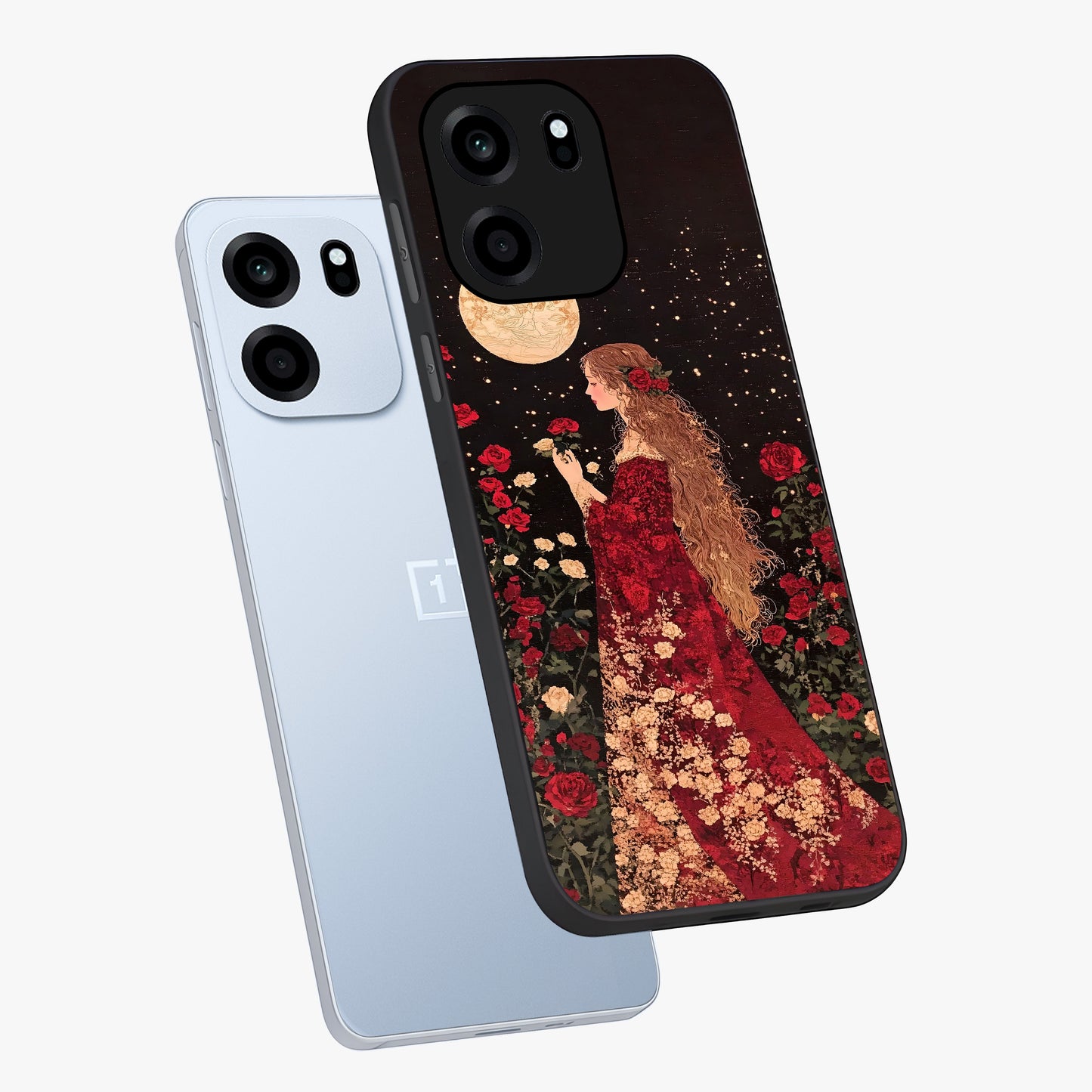 Crimson Dreams Glass Case displayed in angled mockup highlighting soft crimson aesthetic design with artistic theme.