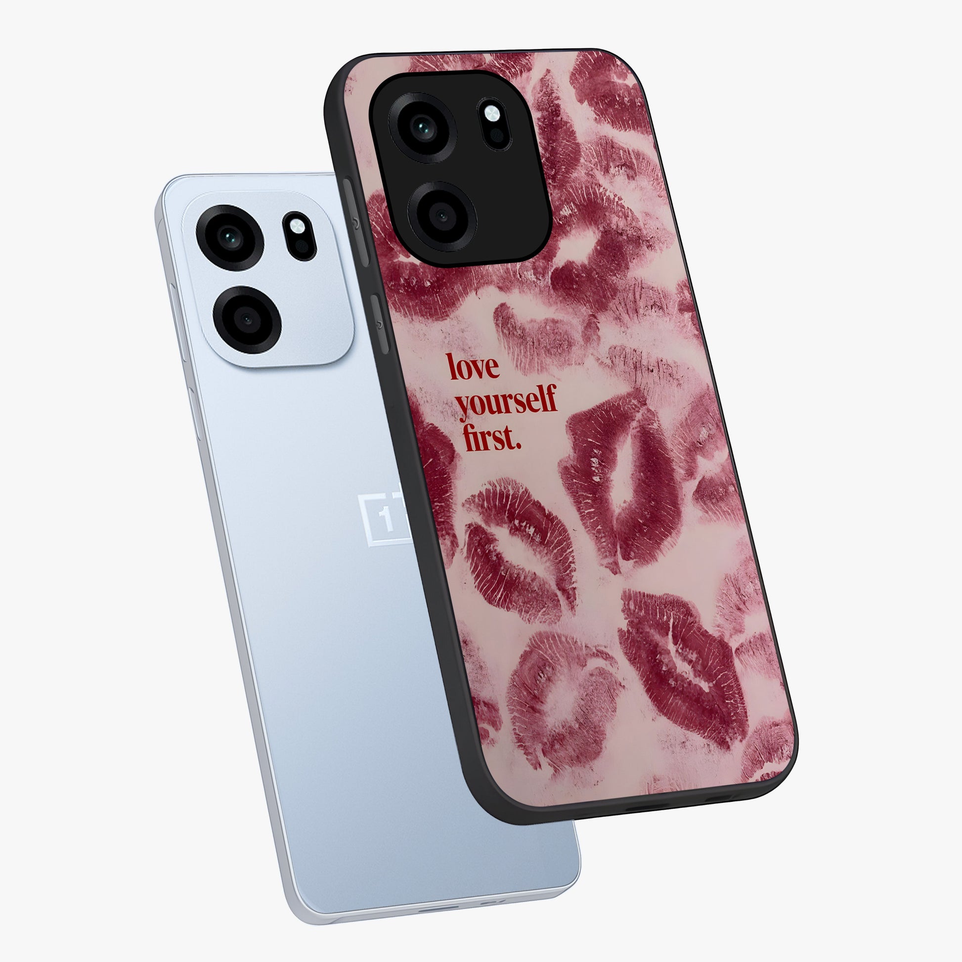 Crimson Kiss Love Glass Case displayed in angled mockup highlighting bold love inspired design with modern aesthetic style.