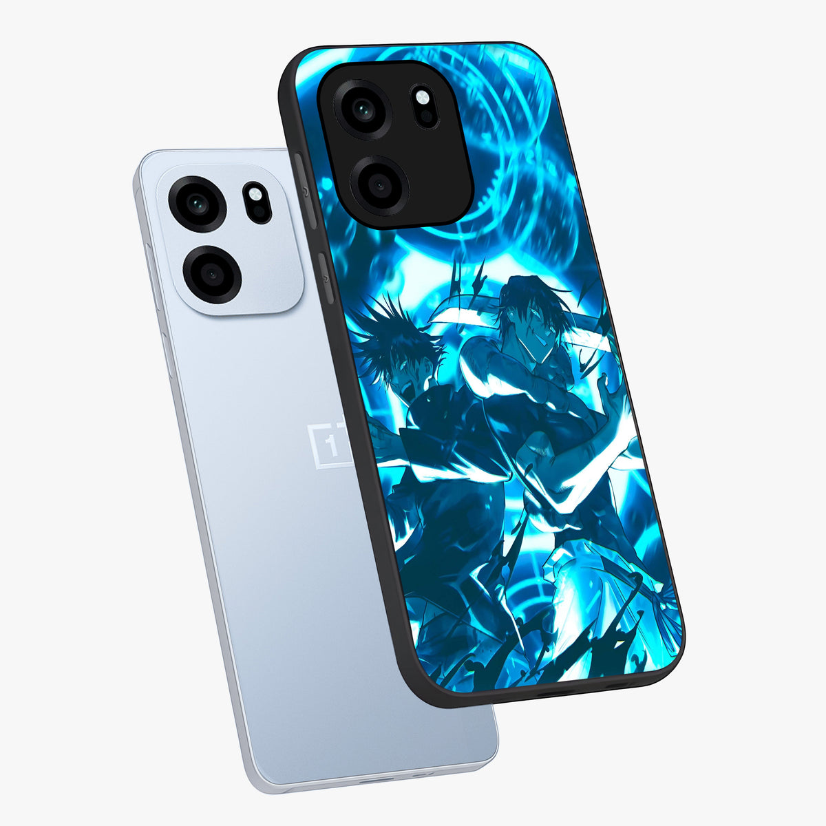 Cursed Energy Clash Glass Case displayed in angled mockup highlighting powerful battle inspired graphic with anime style aesthetic.