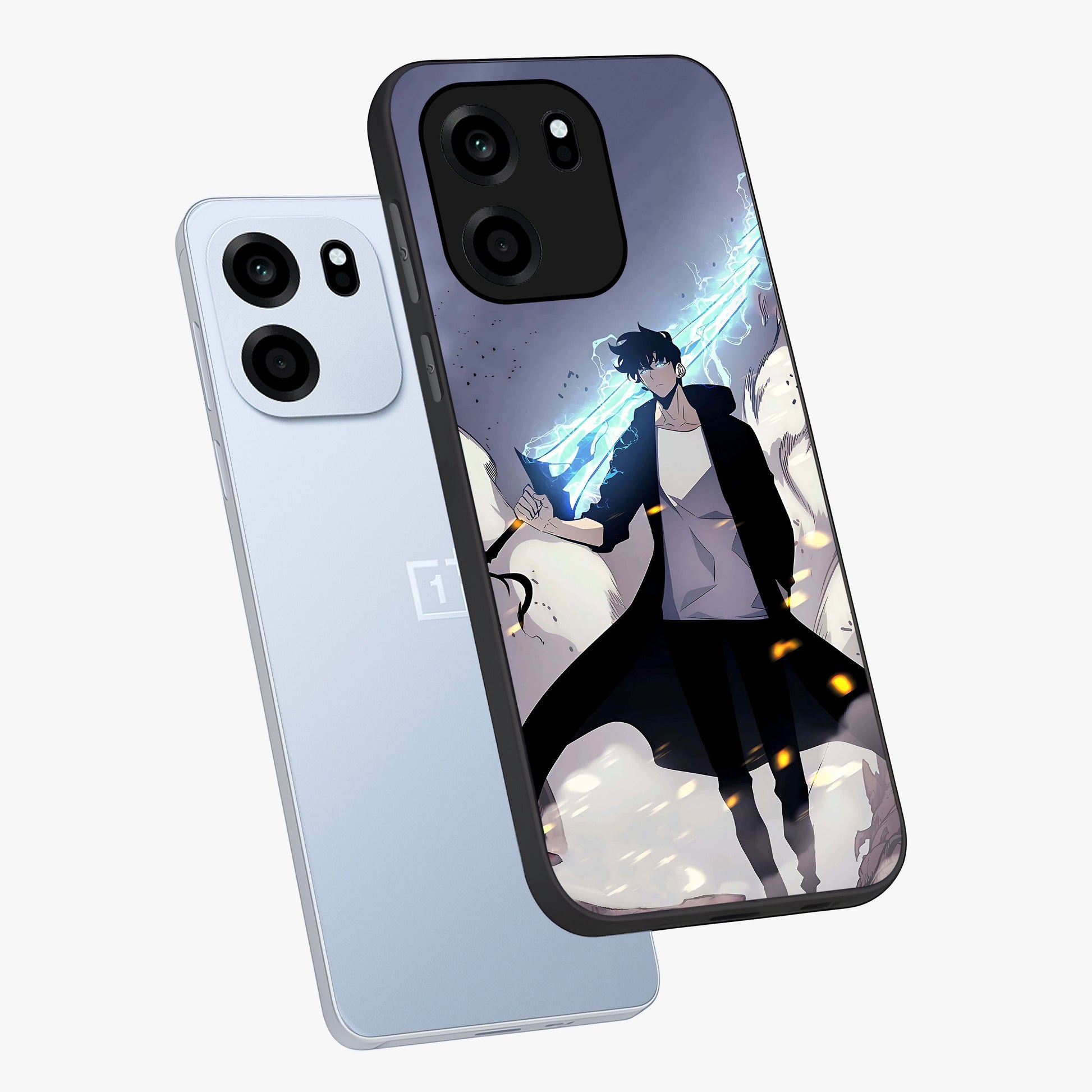 Dark Lightning Anime Warrior Glass Case displayed in angled mockup highlighting powerful lightning themed anime illustration.