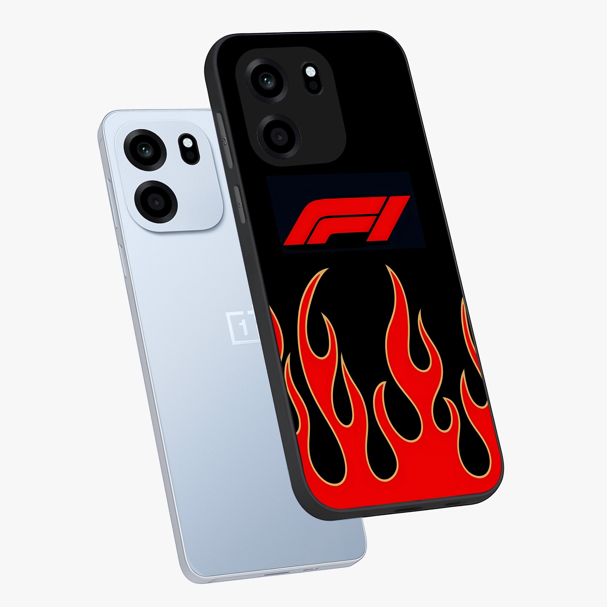 Fire F11 Glass Case displayed in angled mockup highlighting bold fire inspired graphic with energetic aesthetic style.