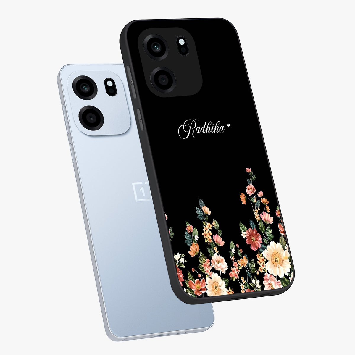 Floral Design With a Custom Personalized Name Glass Case displayed in angled mockup highlighting elegant floral pattern with custom name feature.