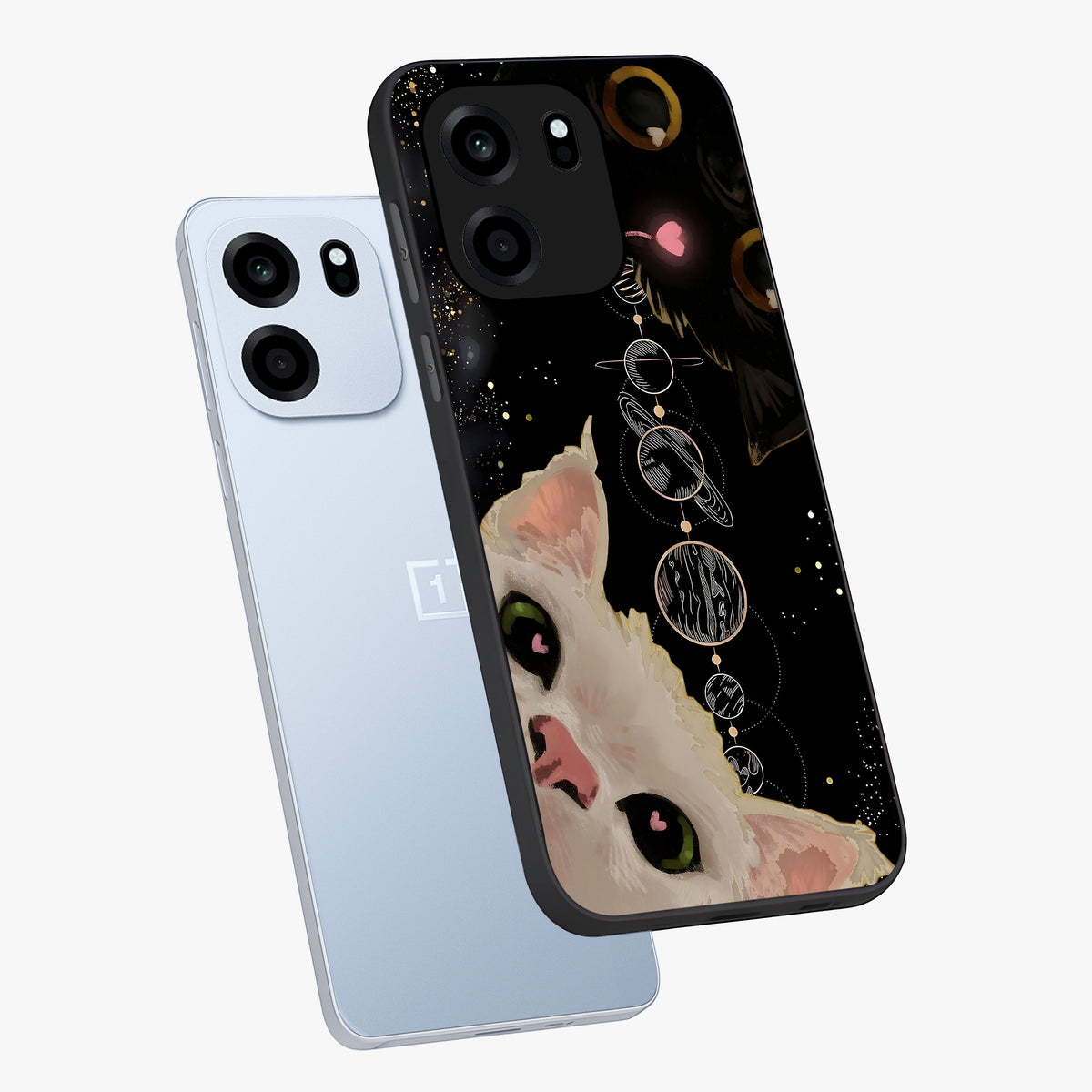 Galactic Cat Glass Case displayed in angled mockup highlighting celestial feline illustration with galaxy aesthetic style.