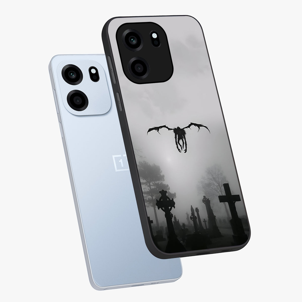 Graveyard Shadow Descent Glass Case displayed in angled mockup highlighting eerie shadow illustration with gothic aesthetic.