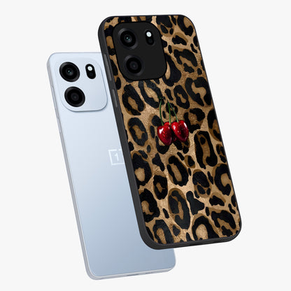 Leopard Wild Cherry Glass Case displayed in angled mockup highlighting bold animal print design with playful cherry aesthetic.