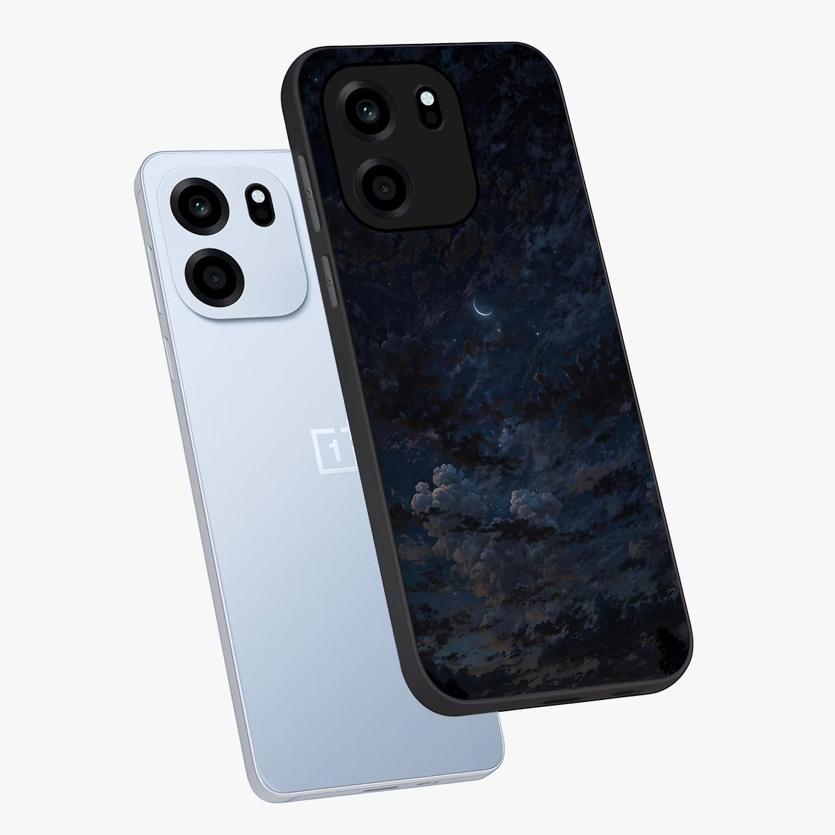 Lunar Veil Silence Glass Case displayed in angled mockup highlighting soft lunar design with peaceful celestial aesthetic.