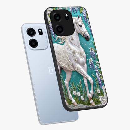 Majestic Floral Stallion Glass Case displayed in angled mockup highlighting majestic stallion illustration with elegant floral aesthetic.