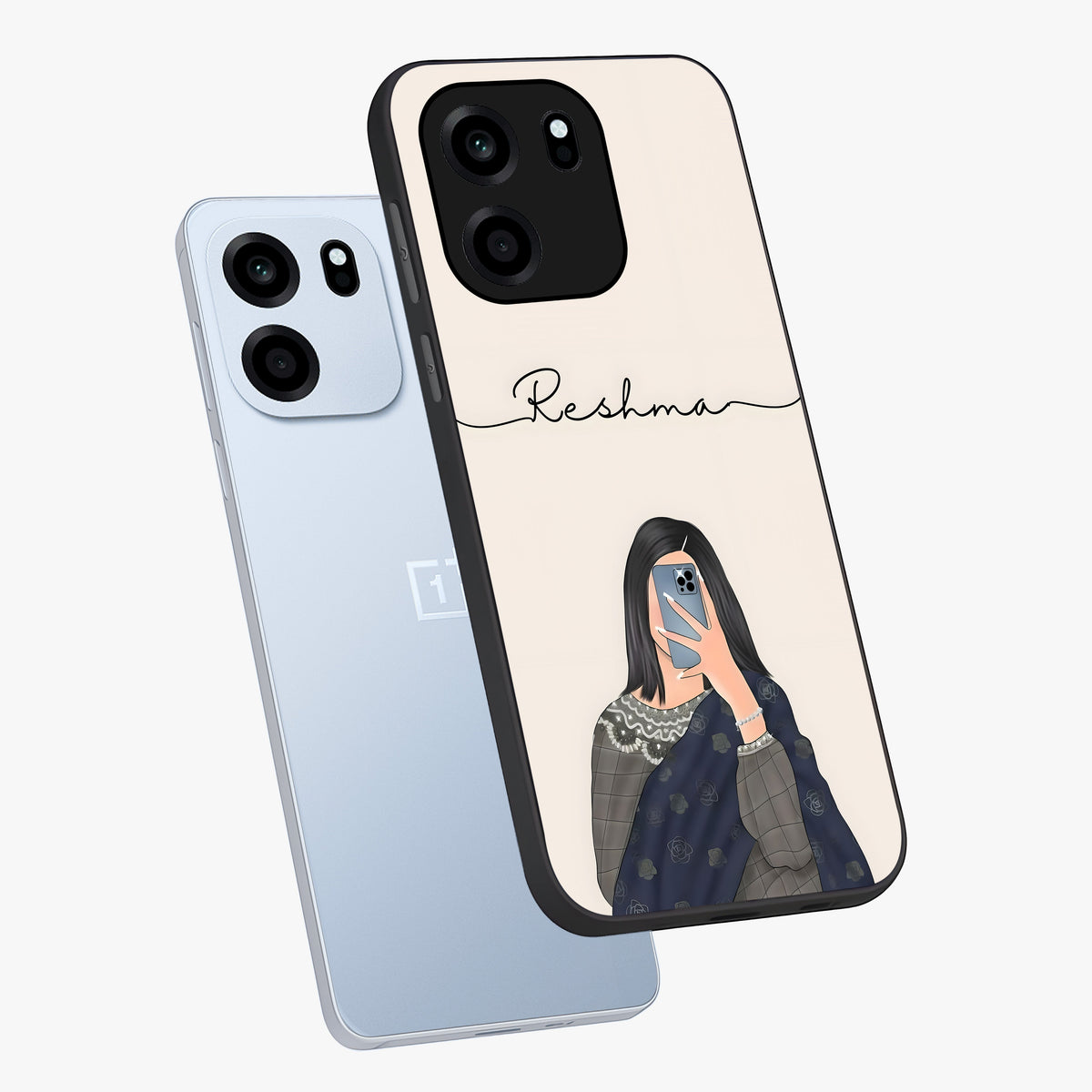 Mirror Mood Muse With Custom Name Glass Case displayed in angled mockup highlighting aesthetic mirror inspired design with custom name feature.