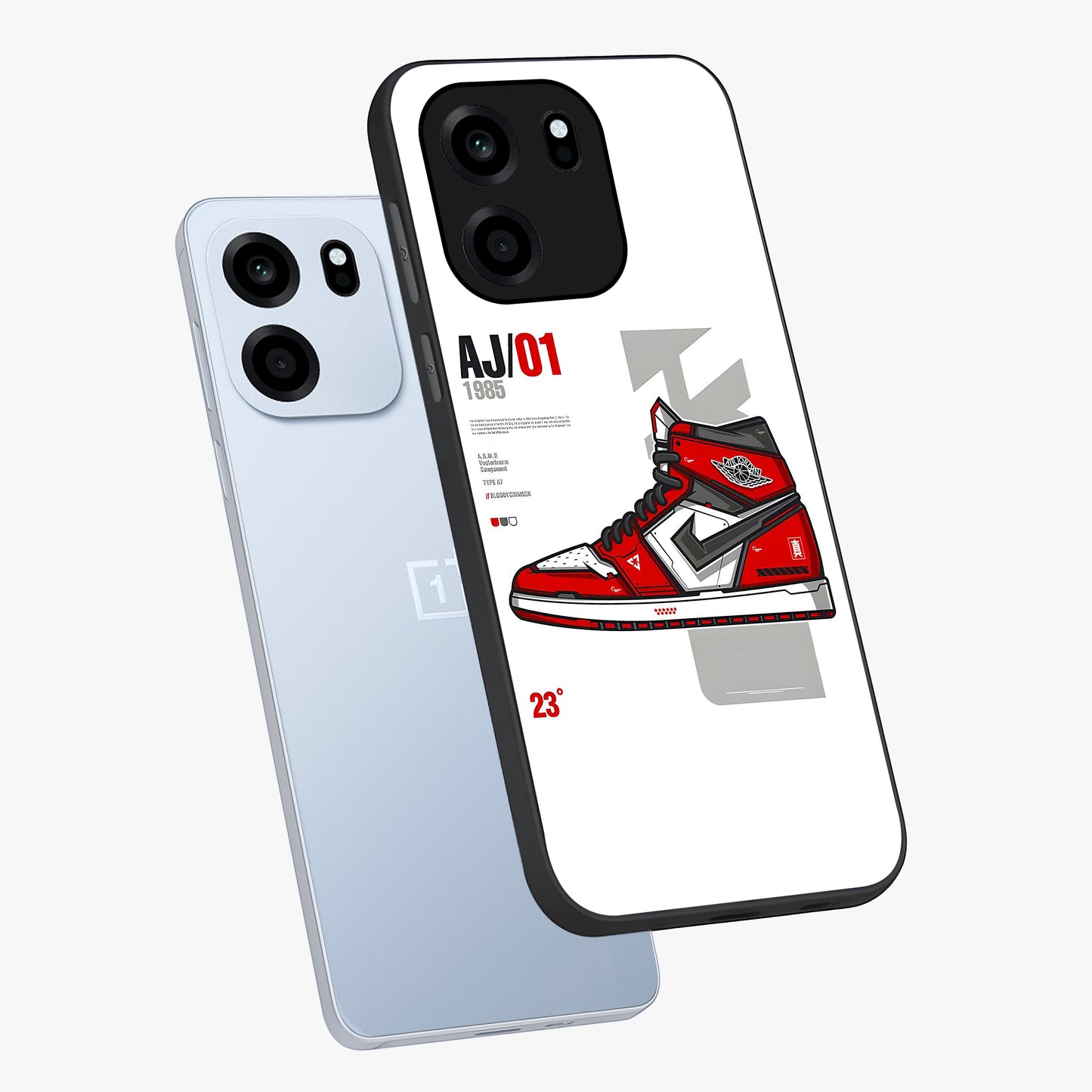 Retro Sneaker Blueprint Glass Case displayed in angled mockup highlighting detailed shoe design with sporty retro aesthetic.