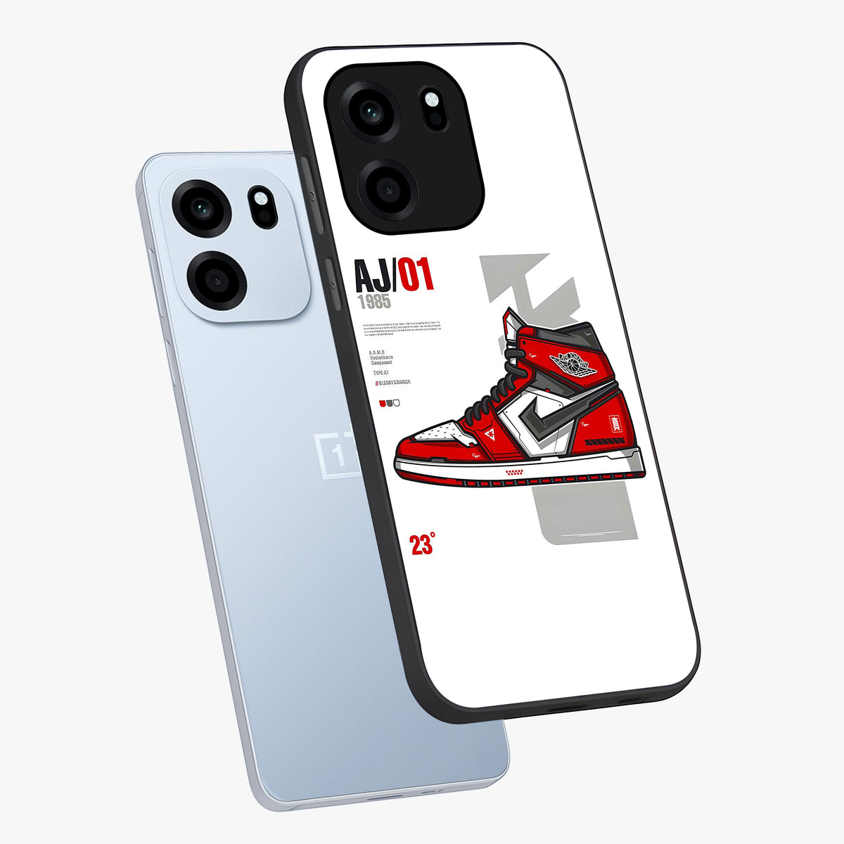 Retro Sneaker Blueprint Glass Case displayed in angled mockup highlighting detailed shoe design with sporty retro aesthetic.
