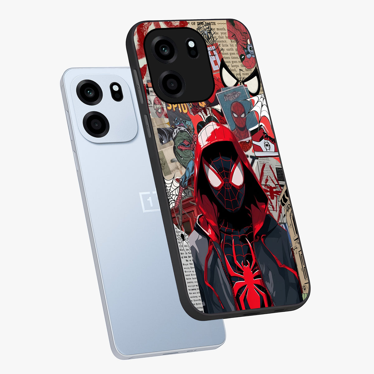 Spider Collage Street Glass Case displayed in angled mockup highlighting dynamic street style collage design with comic aesthetic.