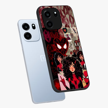 Spider Love Story Glass Case displayed in angled mockup highlighting expressive comic inspired design with playful aesthetic.