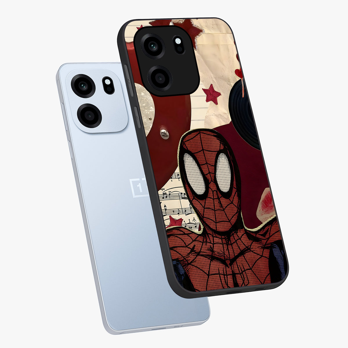 Web Warrior Vibes Glass Case displayed in angled mockup highlighting dynamic web design with comic style aesthetic.