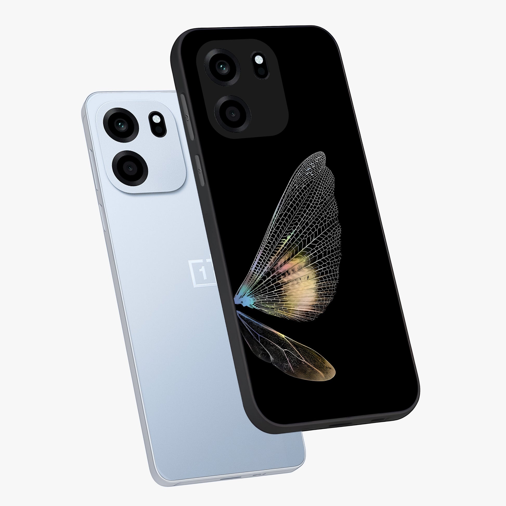 Whispers Of Wings Glass Case displayed in angled mockup highlighting soft feather design with celestial aesthetic style.