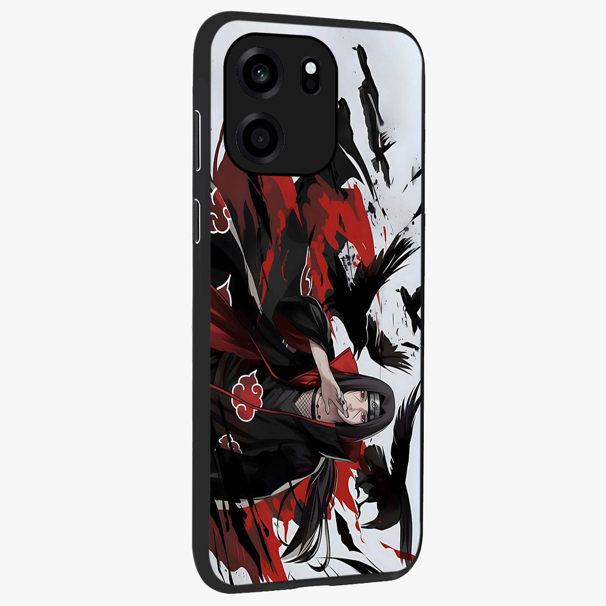 Crimson Crow Illusion Glass Case upright view showcasing striking crow illusion artwork with intense crimson theme.