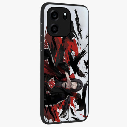 Crimson Crow Illusion Glass Case upright view showcasing striking crow illusion artwork with intense crimson theme.