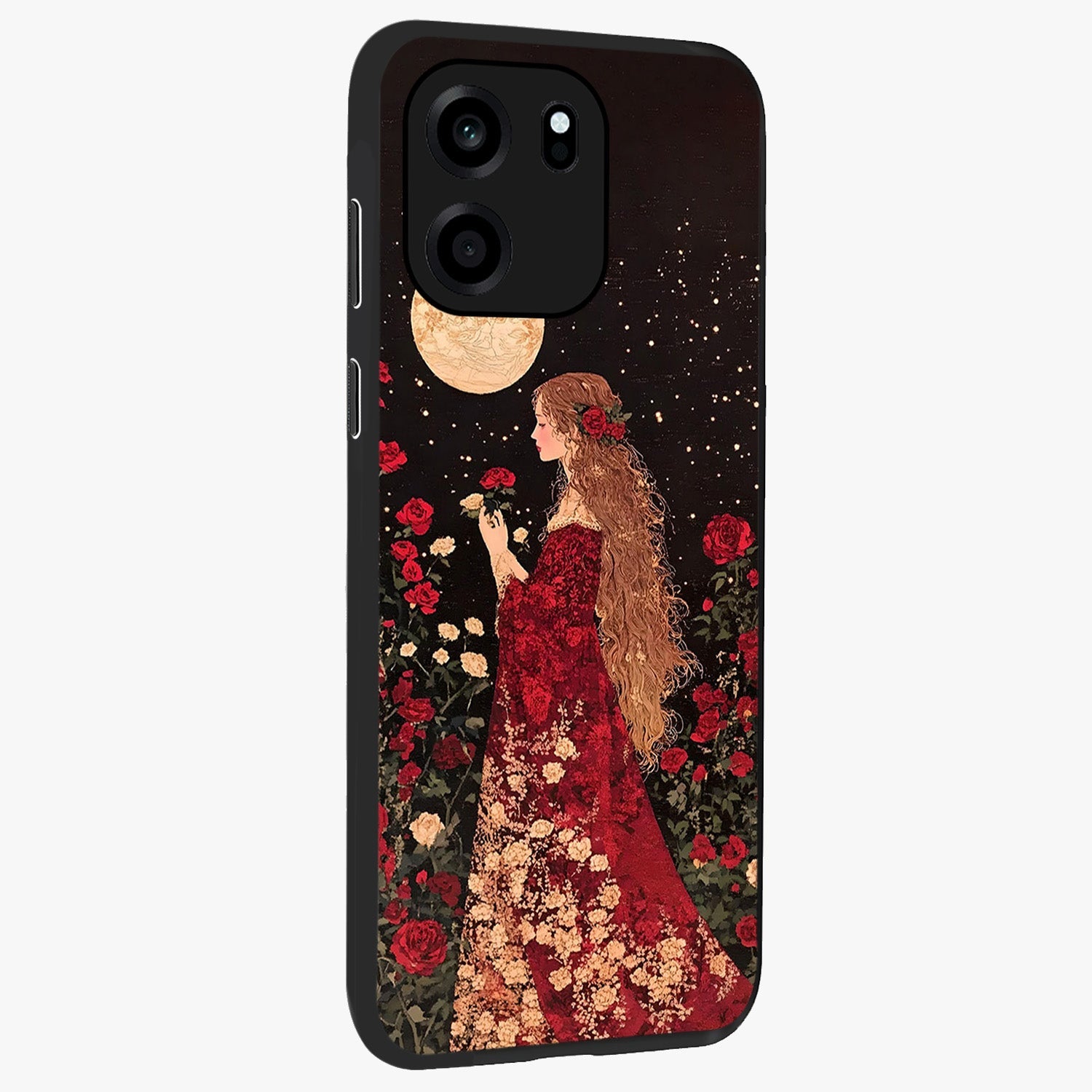 Crimson Dreams Glass Case upright view showcasing dreamy red toned artwork with modern aesthetic style.