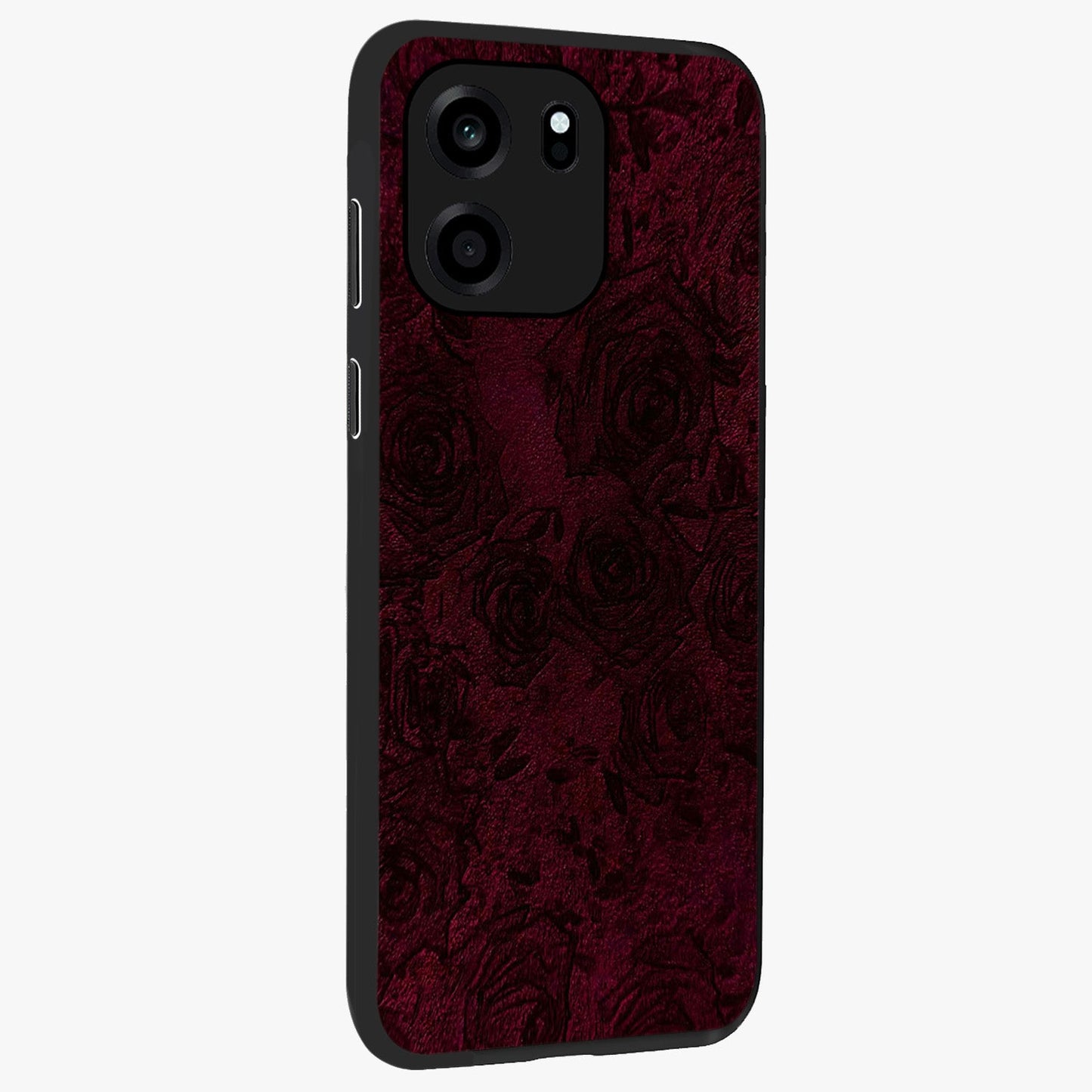 Crimson Fade Flow Glass Case upright view showcasing dynamic crimson flow artwork with stylish abstract theme.