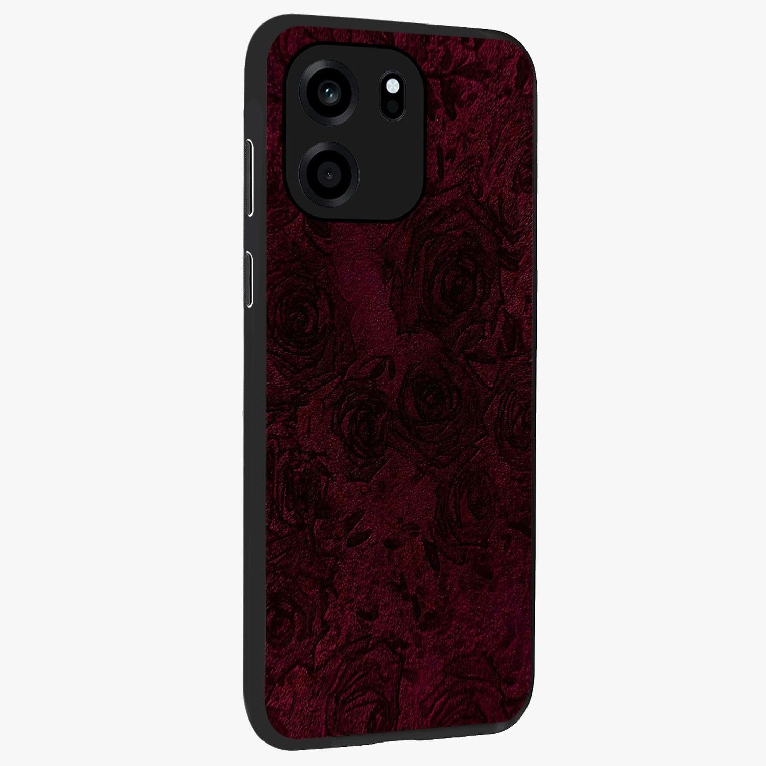 Crimson Fade Flow Glass Case upright view showcasing dynamic crimson flow artwork with stylish abstract theme.