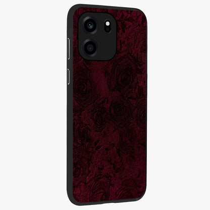 Crimson Fade Flow Glass Case upright view showcasing dynamic crimson flow artwork with stylish abstract theme.
