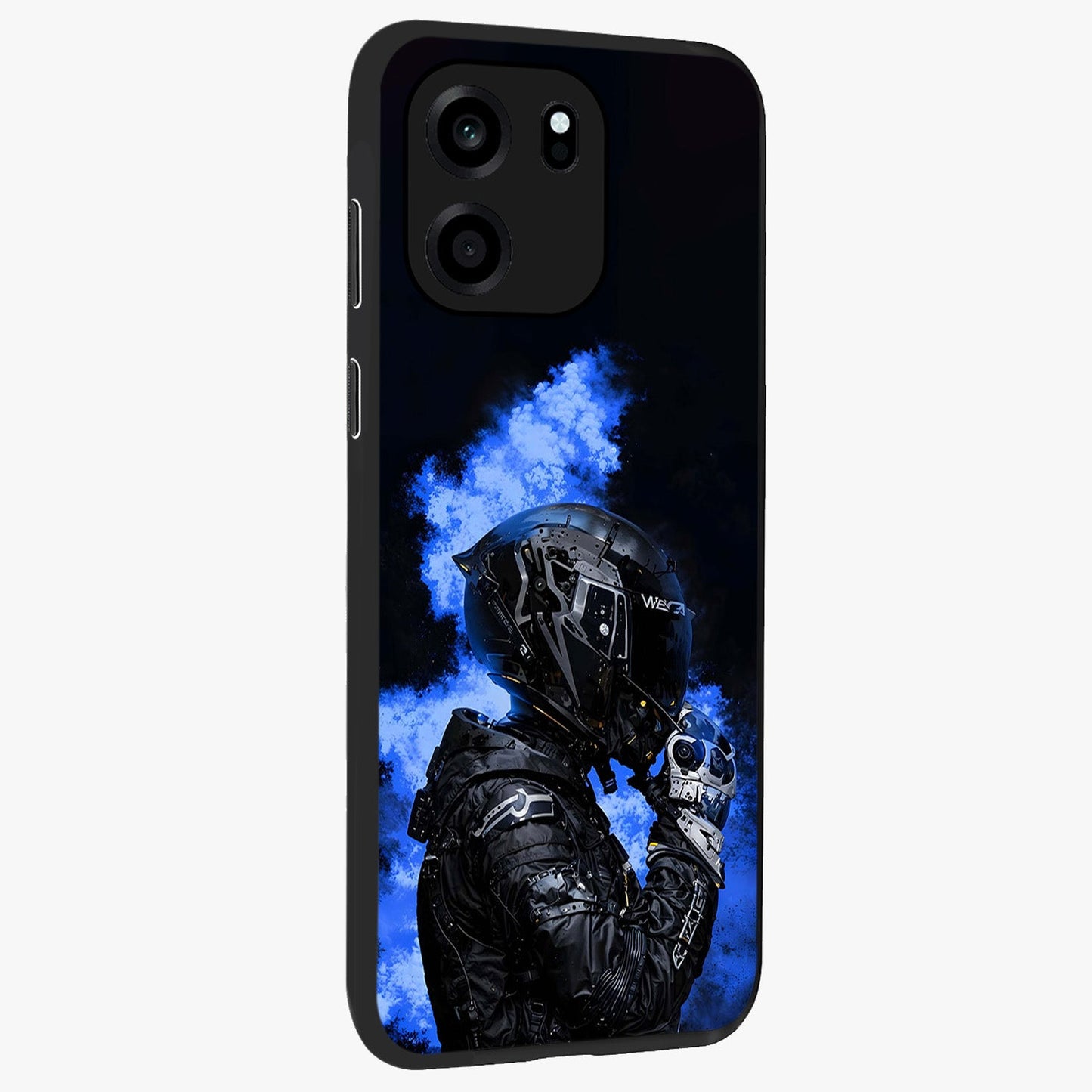 Cyber Sentinel Protocol Glass Case upright view showcasing advanced cyber sentinel artwork with futuristic tech theme.