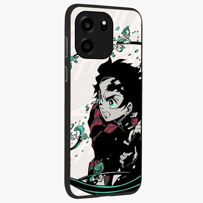 Demon Slayer Glass Case upright view showcasing powerful anime artwork with intense warrior theme.