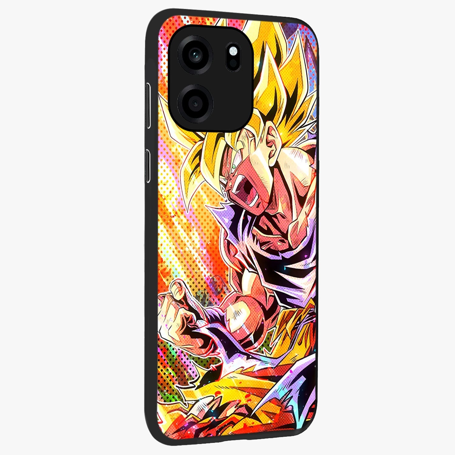Firing Goku Glass Case upright view showcasing energetic anime artwork with bold warrior theme.