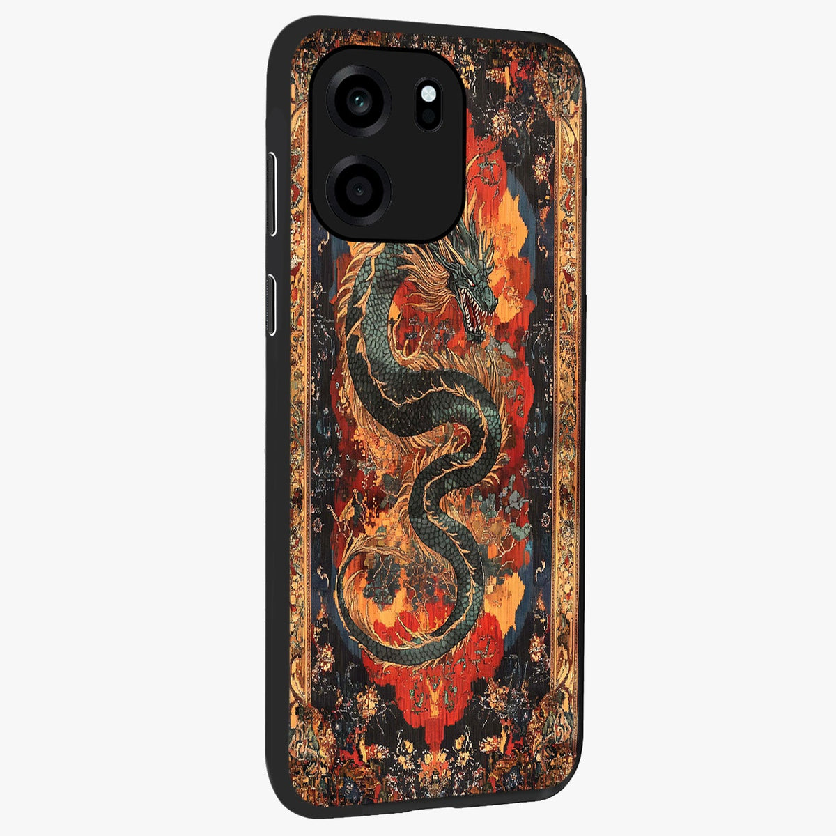 Inferno Dragon Soul Glass Case upright view showcasing intense dragon artwork with fantasy fire theme.