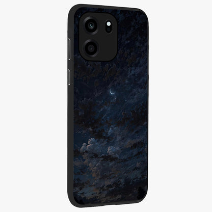 Lunar Veil Silence Glass Case upright view showcasing calm moon themed artwork with serene night atmosphere.