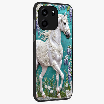 Majestic Floral Stallion Glass Case upright view showcasing dramatic horse artwork with decorative floral theme.