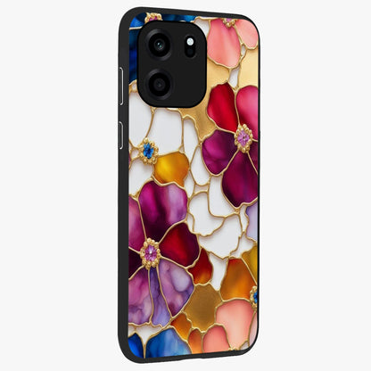 Marble Flower Pattern Glass Case upright view showcasing decorative marble flower artwork with refined style.