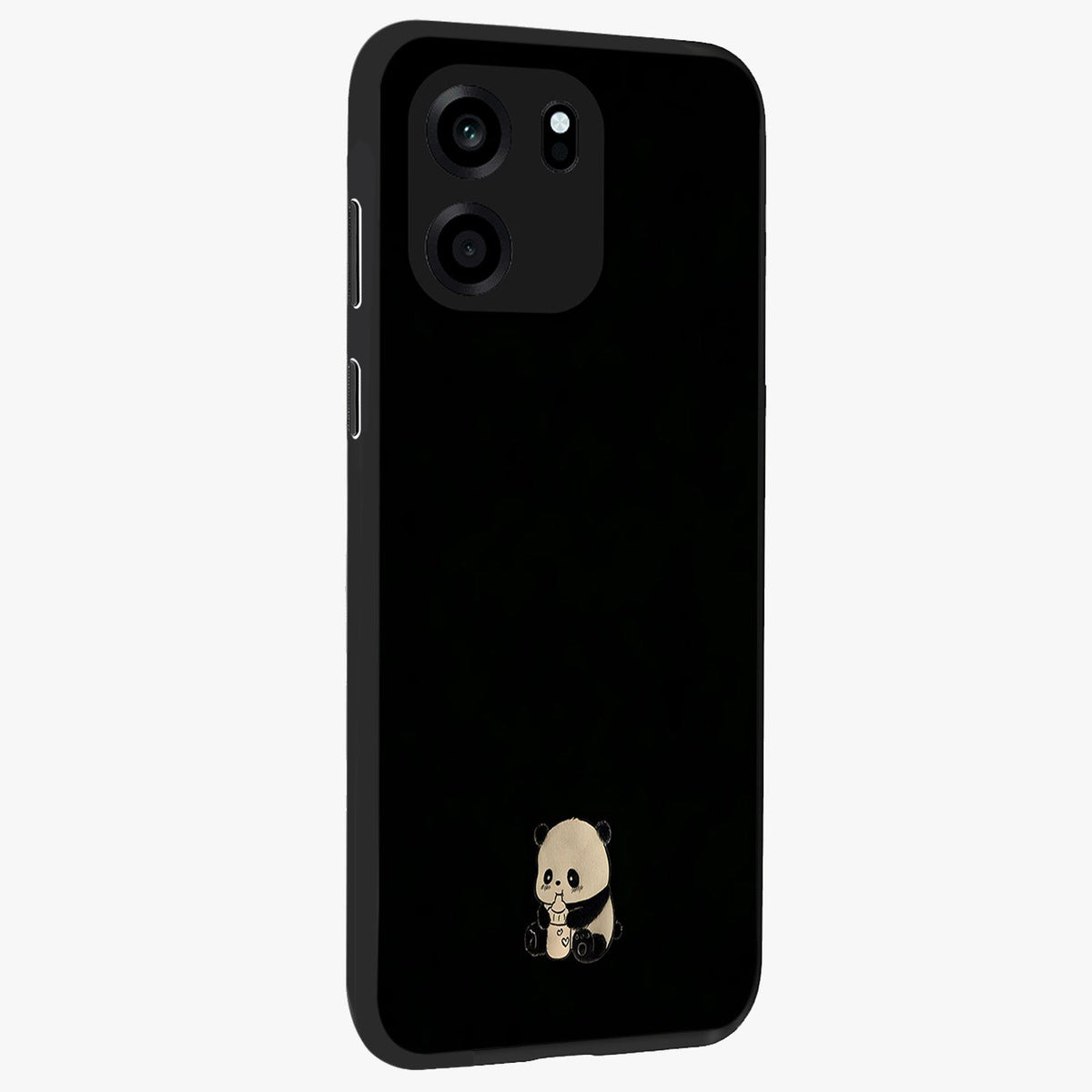 Midnight Panda Love Glass Case upright view showcasing charming panda artwork with playful romantic theme.