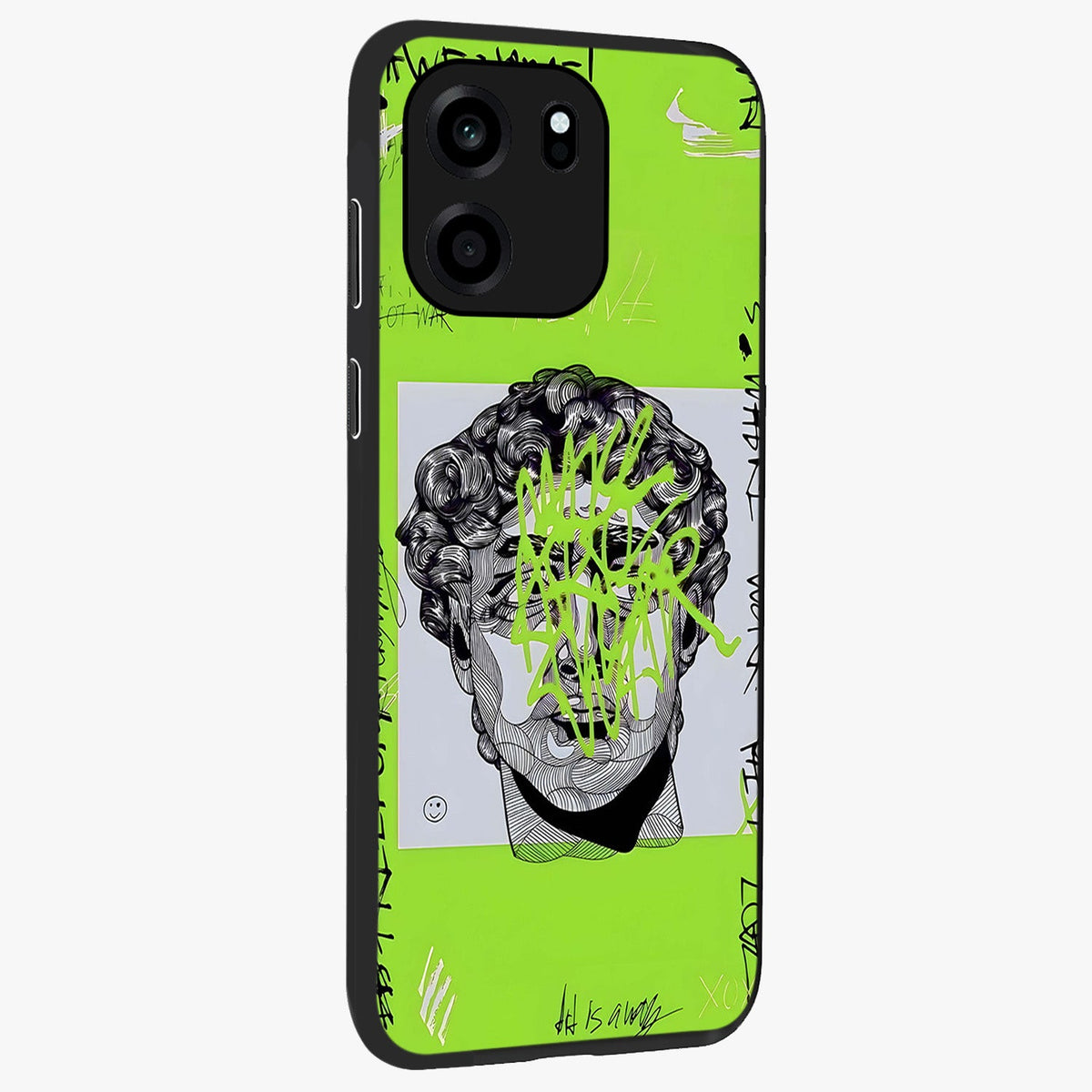 Neo Graffiti Rebellion Glass Case upright view showcasing colorful graffiti artwork with bold modern street style.