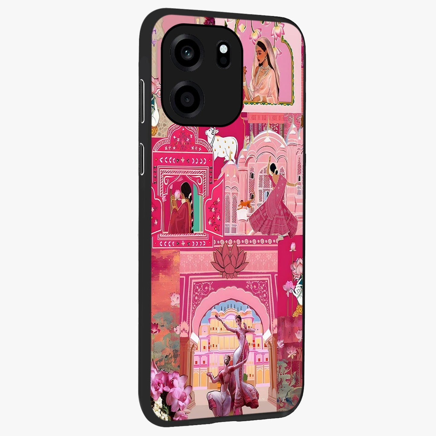 Pink Palace Muse Glass Case upright view showcasing artistic palace artwork with graceful royal theme.