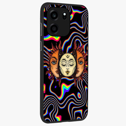 Psychedelic Sun Glass Case upright view showcasing trippy sun artwork with bold psychedelic theme.