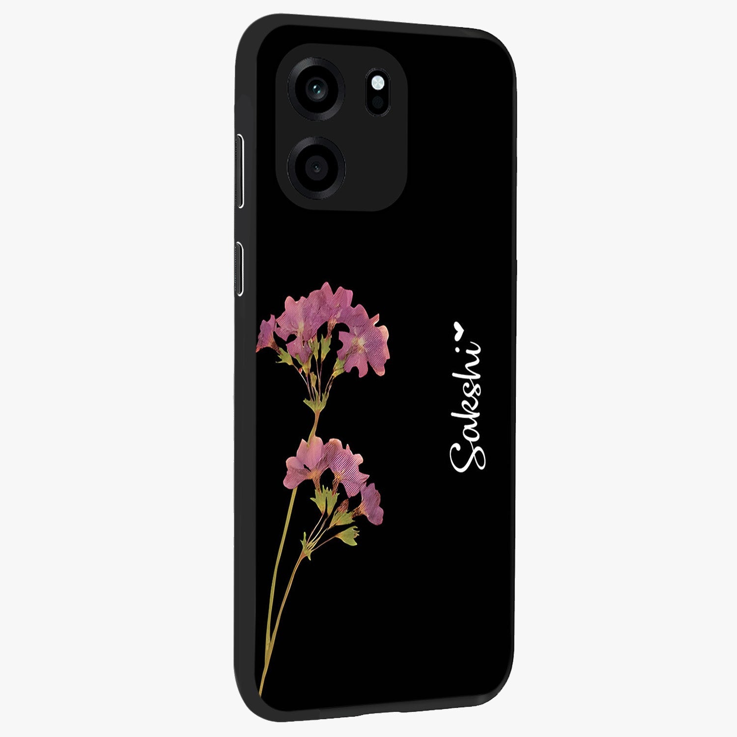 Riching Lavender Flower Custom Name Glass Case upright view showcasing elegant lavender floral artwork with personalized aesthetic.