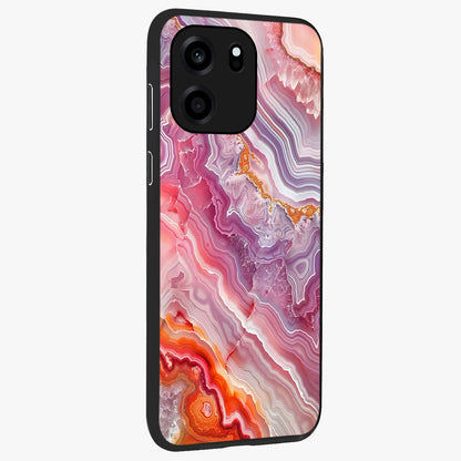 Rose Quartz Marble Glass Case upright view showcasing decorative marble artwork with luxurious pastel theme.