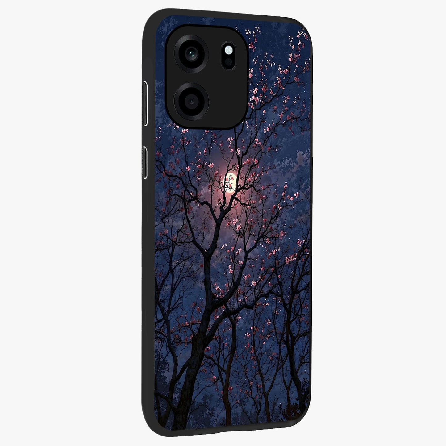 Twilight Sakura Serenade Glass Case upright view showcasing beautiful cherry blossom artwork with serene evening theme.