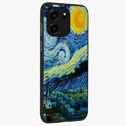 Van Gogh Art Glass Case upright view showcasing expressive painting style artwork with timeless artistic theme.