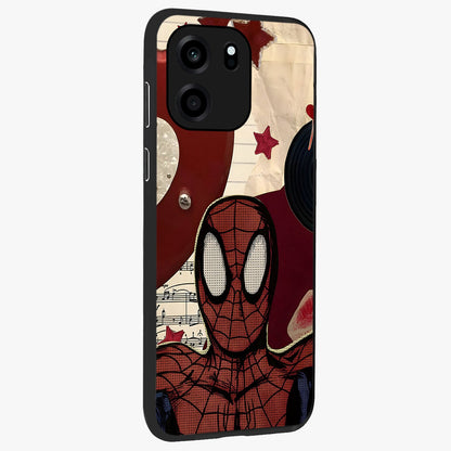 Web Warrior Vibes Glass Case upright view showcasing energetic superhero artwork with bold action theme.