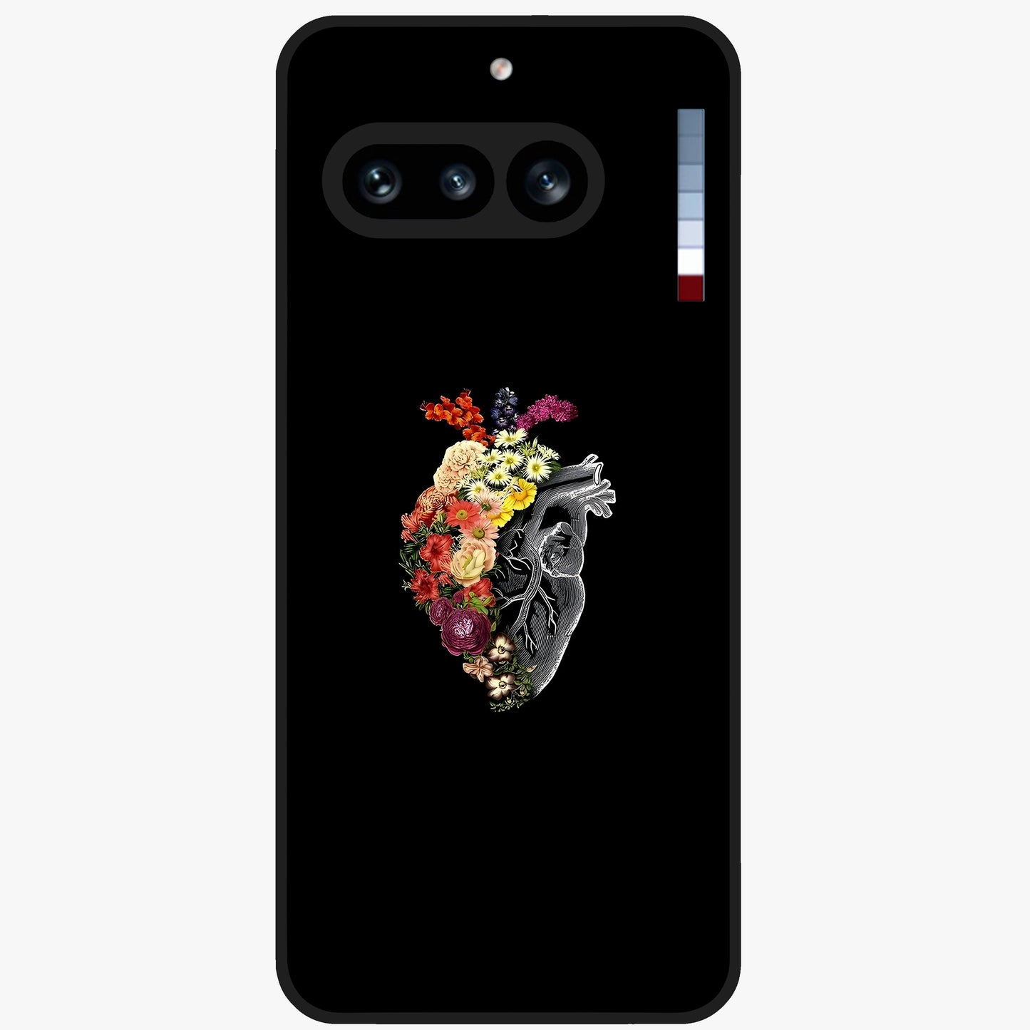 Heart With Flowers Glass Case showing flat back view with heart shaped floral artwork and glossy glass finish.