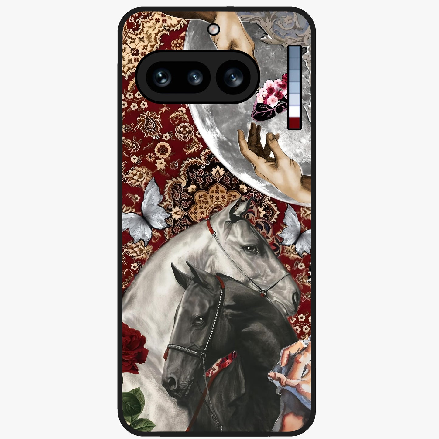 Moonlit Royal Stallion Glass Case showing flat back view with majestic horse under moonlight artwork and glossy glass finish.