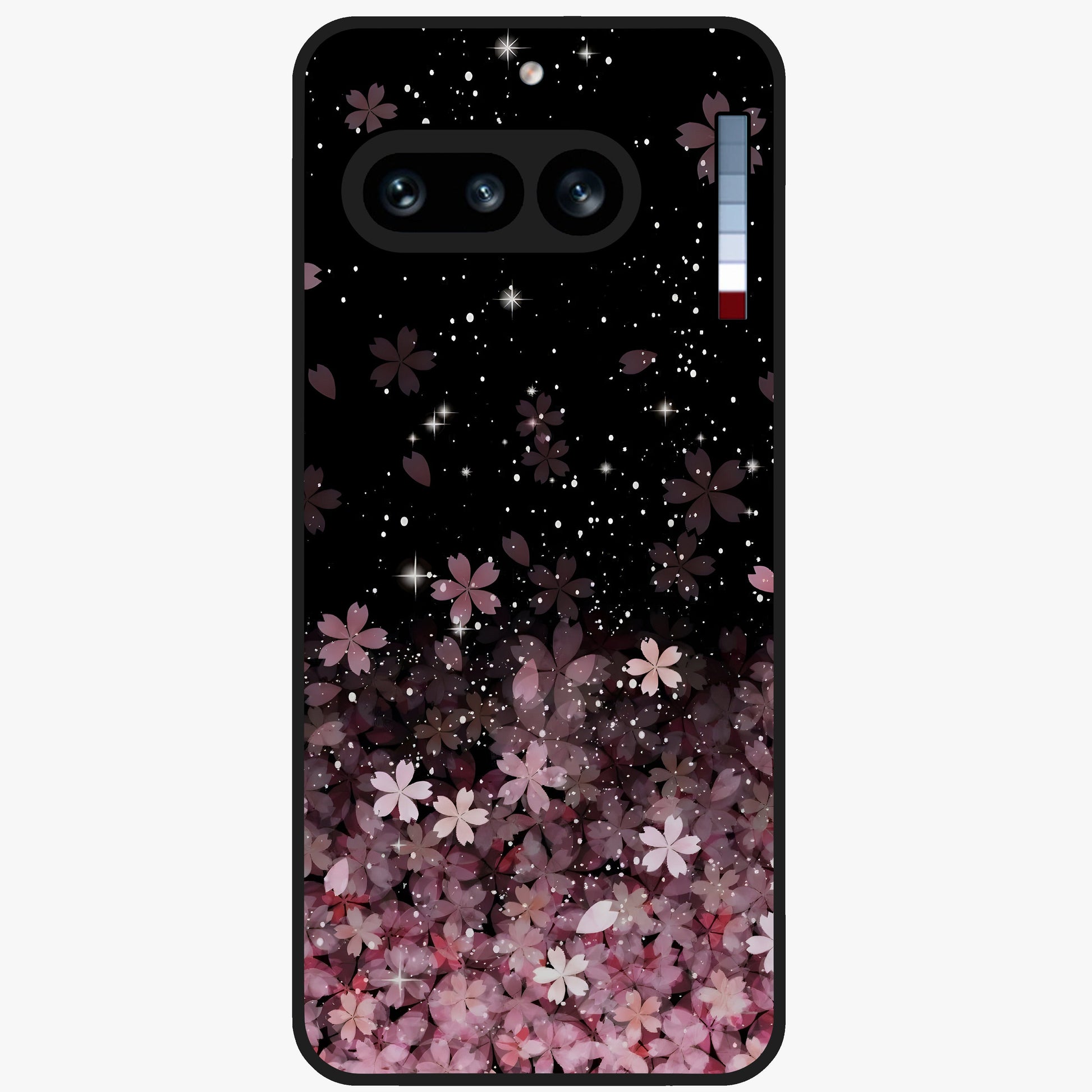 Small Starry Flowers Glass Case showing flat back view with delicate starry floral artwork and glossy glass finish.